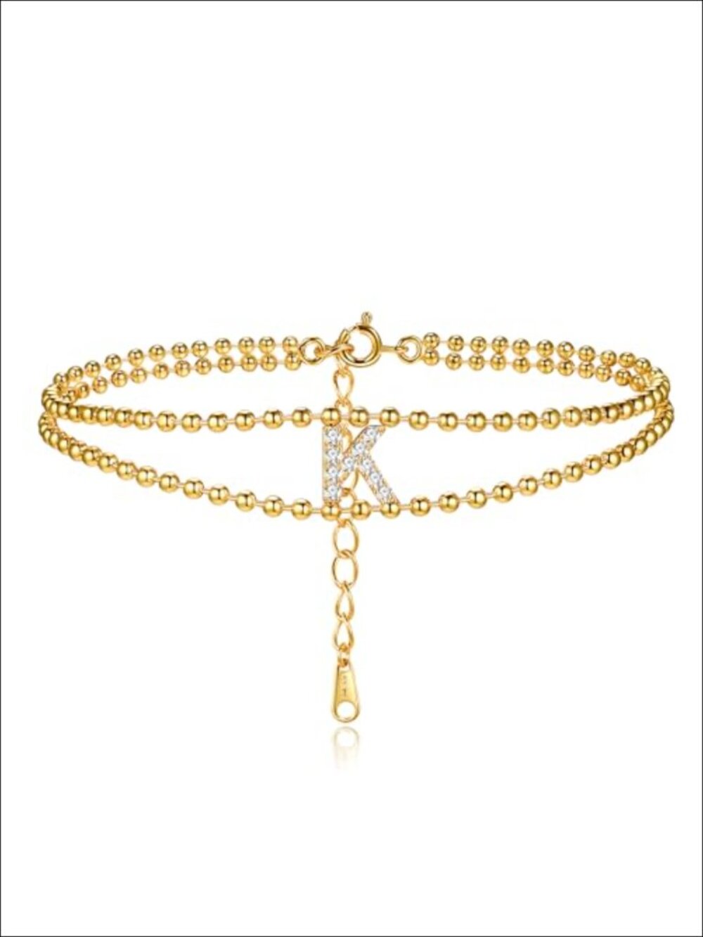 14K Gold Filled Initial Bracelet Women CZ Charm Link Bracelet